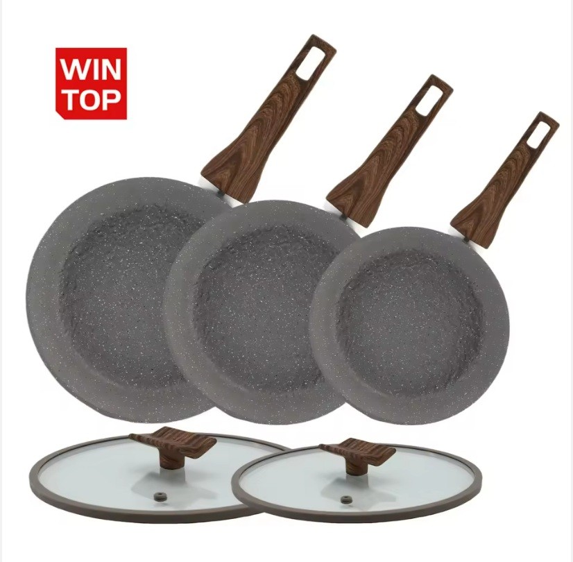 Heavy Duty 20/24/28 cm Frying Pan for Cooking With Non Stick Coating Die Casting Aluminum Skillet with Wood Grain Covered Handle