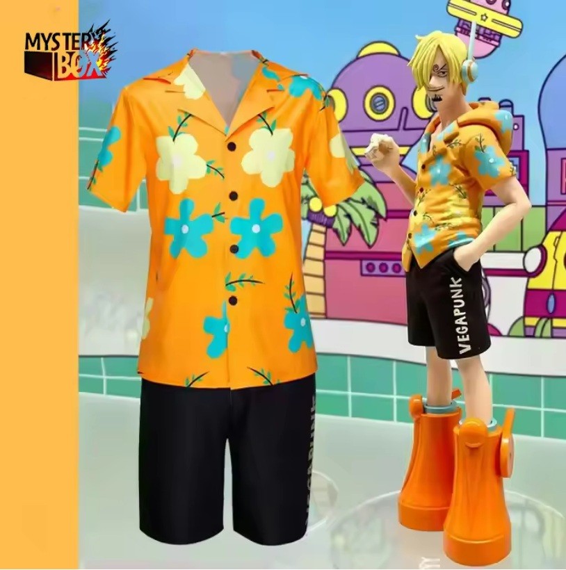 Wholesale Cosplay Ones Pieces Sanji Shirts and Shorts Set T-shirt Flowers Breathable Skin Friendly Halloween Party Cos Costume