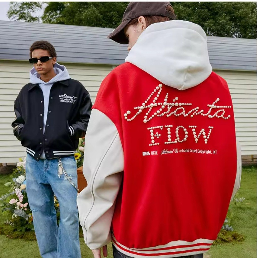 Custom Embroidery Logo Baseball Wool Blend College Beaded Studded Outdoor Winter Letterman Varsity Jackets Wholesale