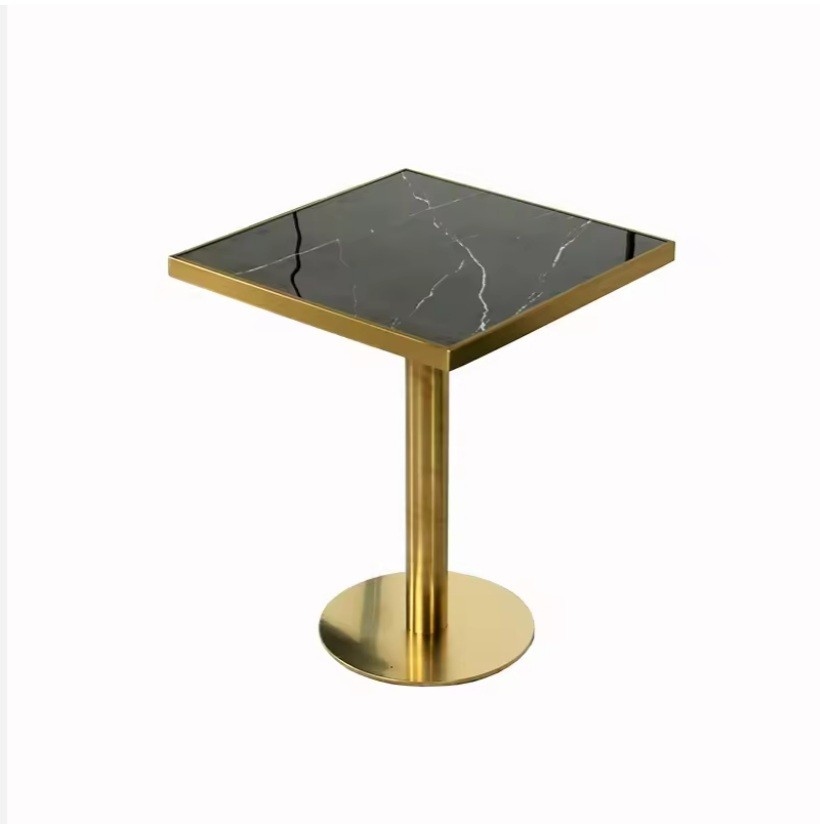 Top Restaurant Table for Sale Gold Polished Artificial Marble Wood Modern Restaurant Furniture Panel Restaurant Dining Table Set