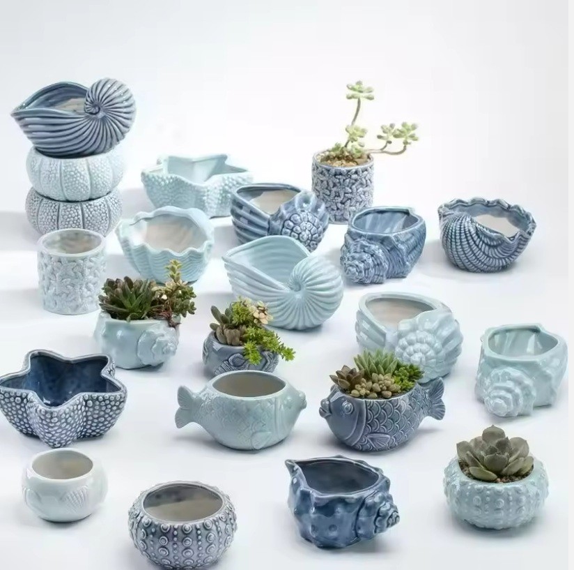 Good Quality Ceramic Indoor Tabletop Fashion Cute Sea Animals Flower Pot