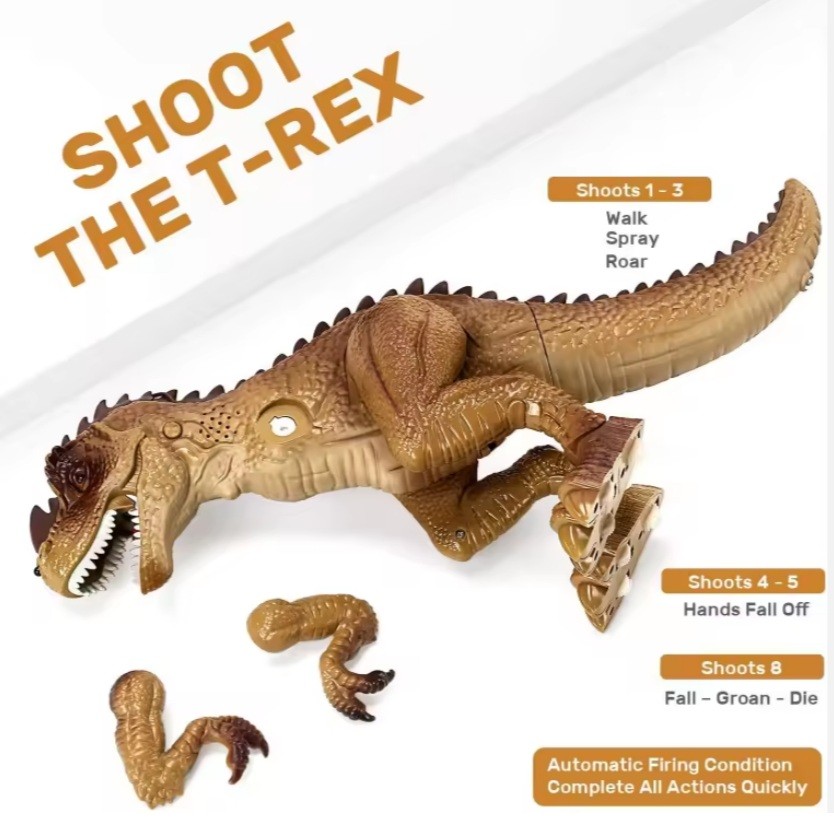 Remote Control T-Rex Dinosaur Toy for Kids RC React Shooting & Spraying Walking Realistic Roaring Simul Made of Plastic