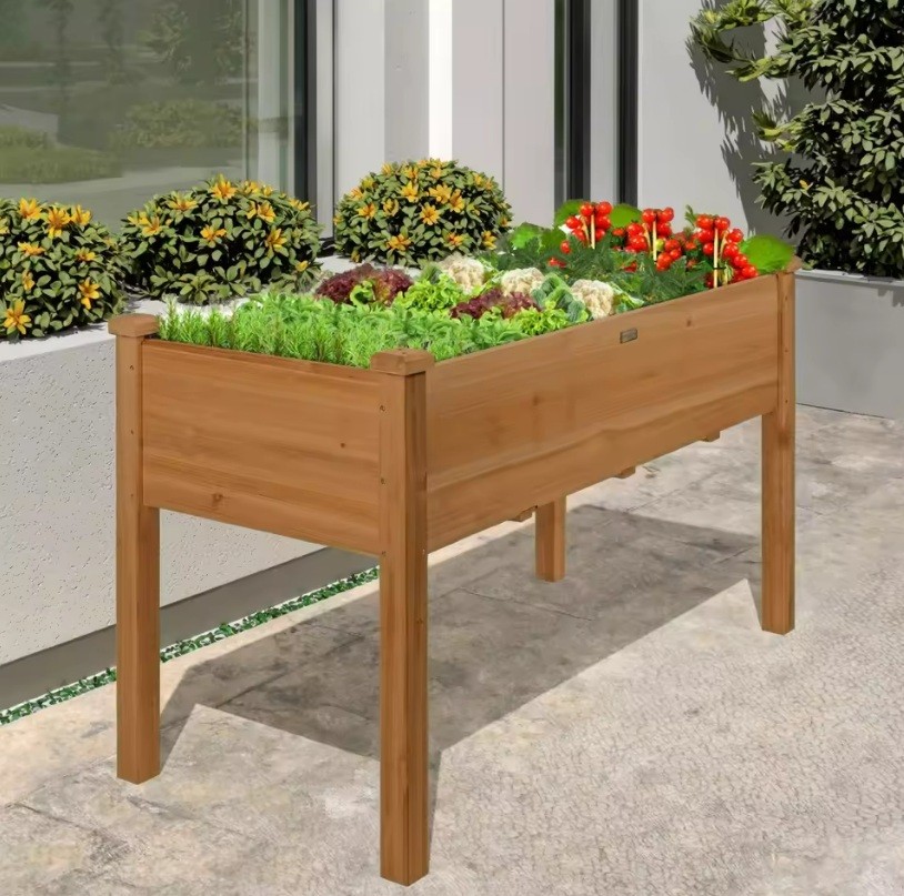 Wooden Elevated Hydroponic Garden Bed Planting Box with Lockable Wheels Mobile Storage Eco-friendly Home Outdoor Block Design